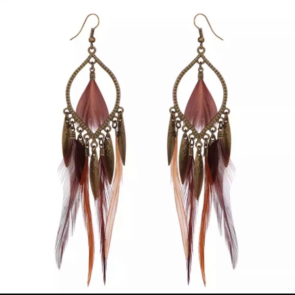 Jewelry - 🎉HP🎉🌺SALE🛍unique bronze leaf feather earrings